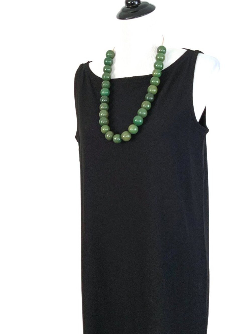 Eileen Fisher Black Midi Sleeveless Shift Betau Neck Dress Sz M
